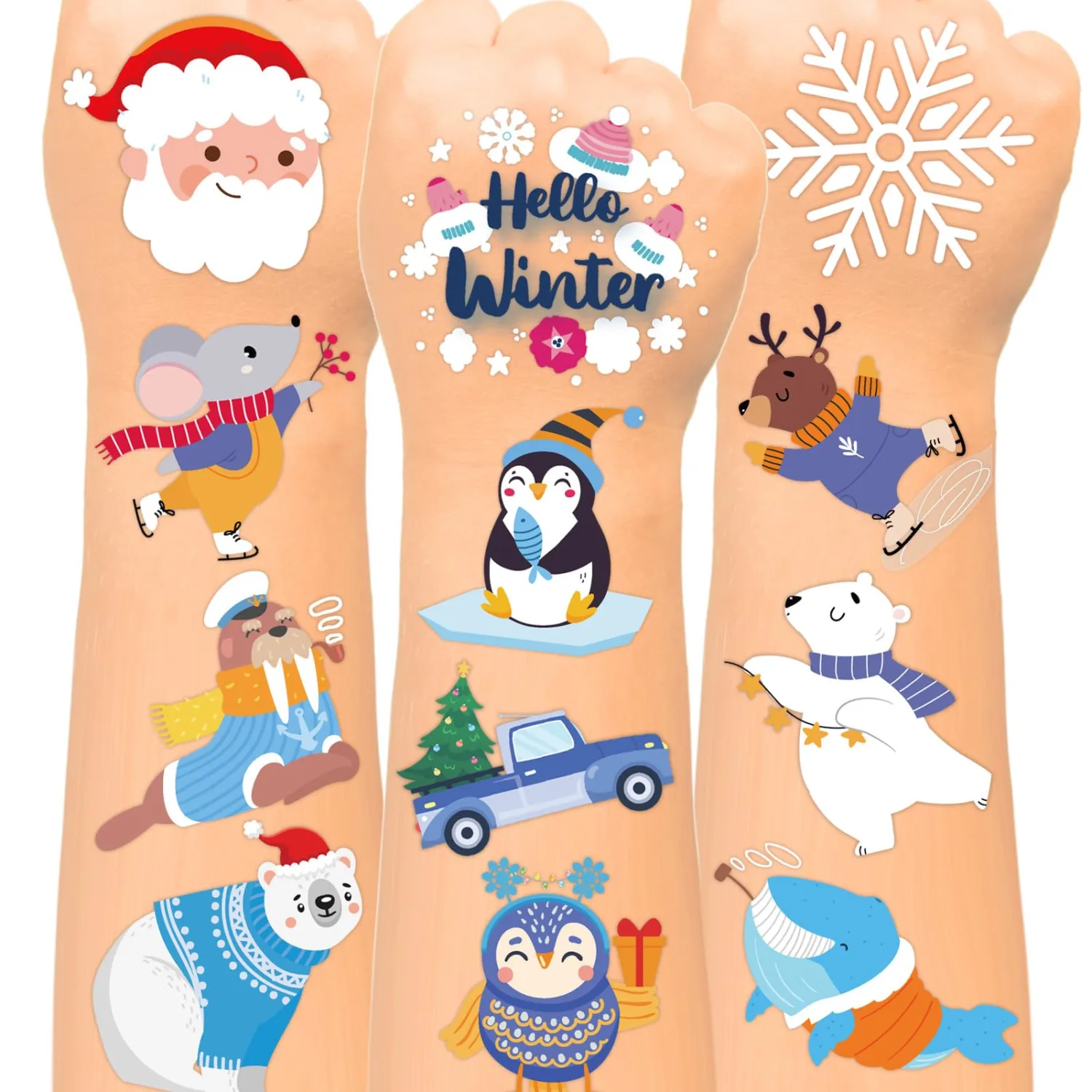 winthrop 96 Pcs Winter Temporary Tattoos, Pre-Cut Winter Tattoos, Christmas Party Favors, Holiday Goody Bag Stuffers, Party makeup (For ages 12+)