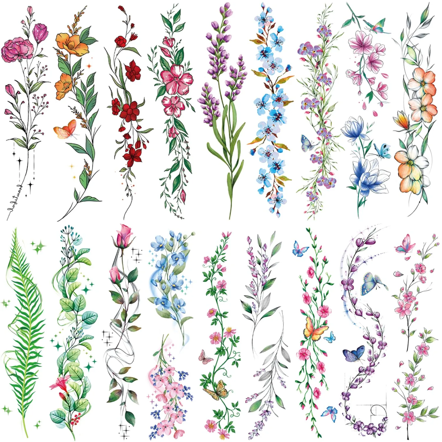 Tazimi 24 Sheets Watercolor Temporary Tattoos For Women Girls