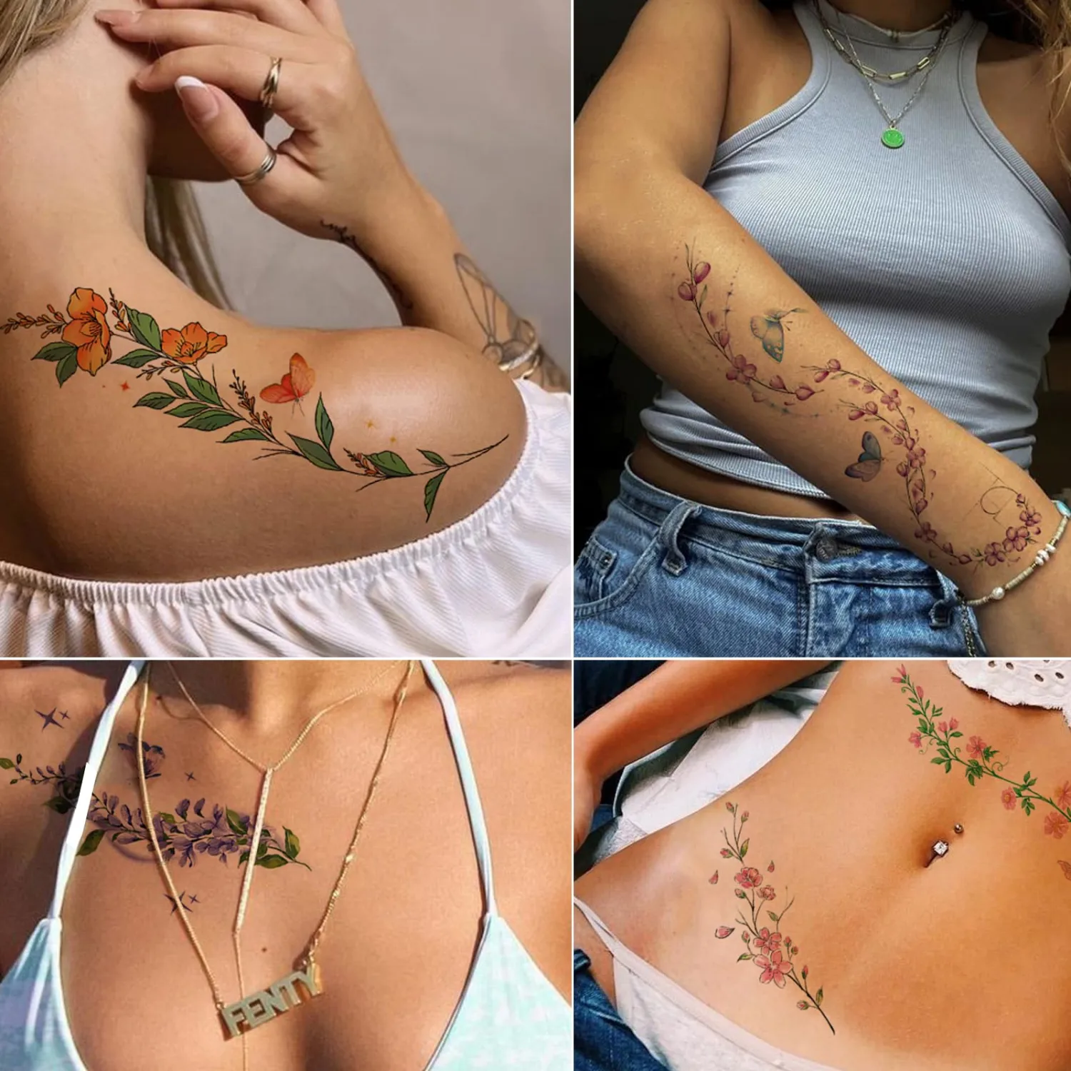 Tazimi 24 Sheets Watercolor Temporary Tattoos For Women Girls