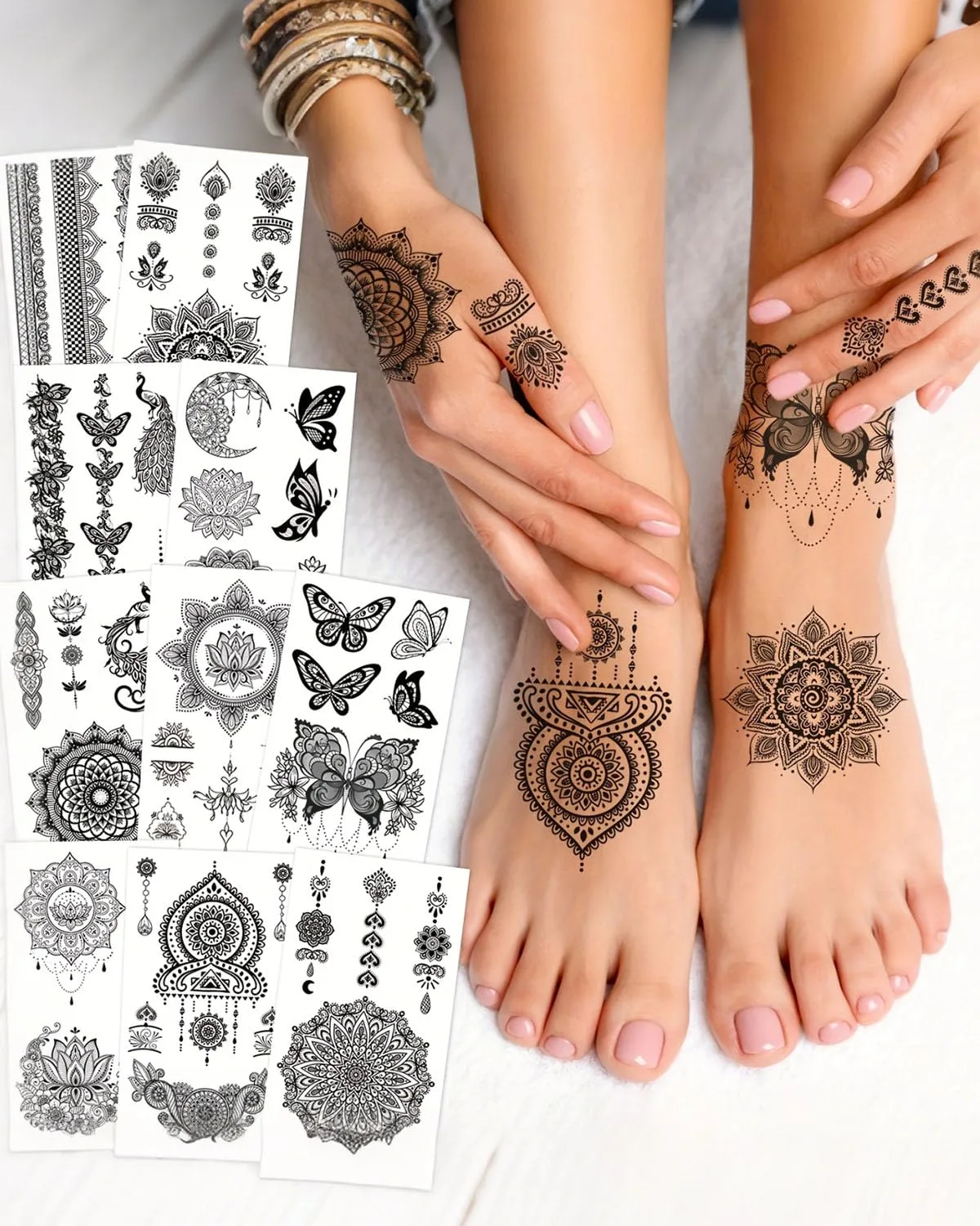 10sheets Black Henna Temporary Tattoos Mandala Flower Tatoos
