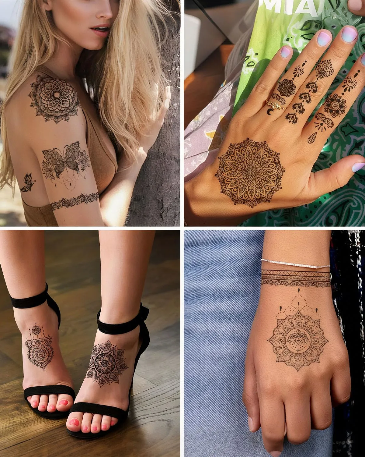 10sheets Black Henna Temporary Tattoos Mandala Flower Tatoos