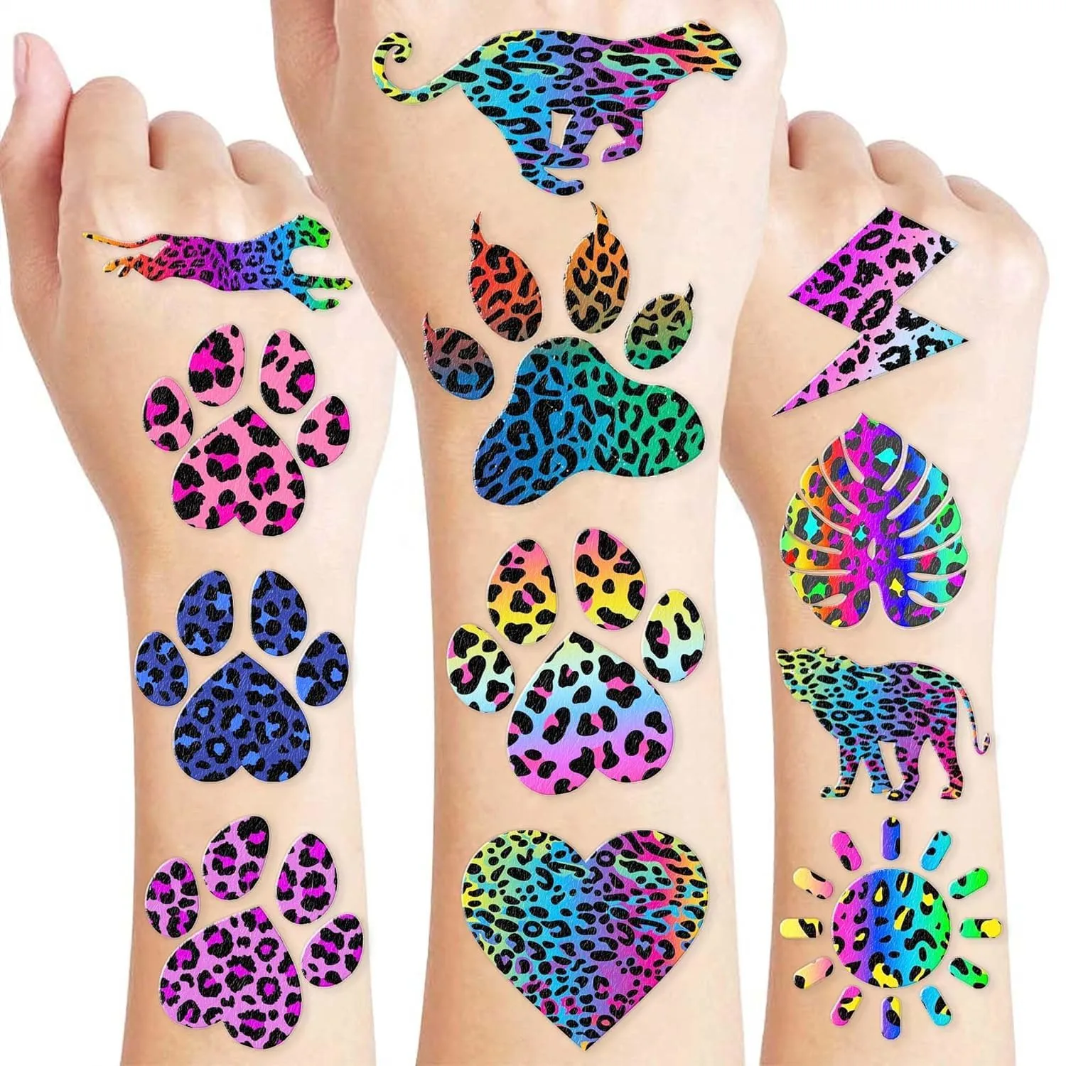 Cheetah Tattoos Temporary Pre-Cut, Cheetah Print, 5 Sheets (60 PCS)