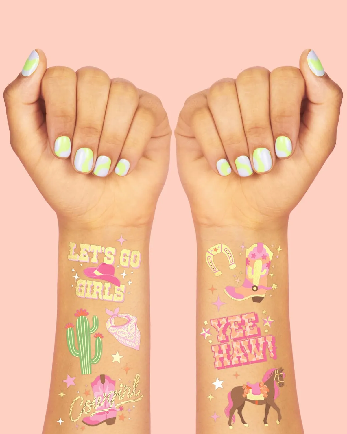 xo, Fetti 100 Cowgirl Gold Foil Temporary Tattoos | Kids Party Rodeo