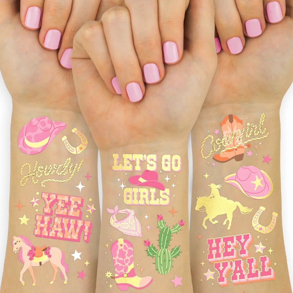 xo, Fetti 100 Cowgirl Gold Foil Temporary Tattoos | Kids Party Rodeo