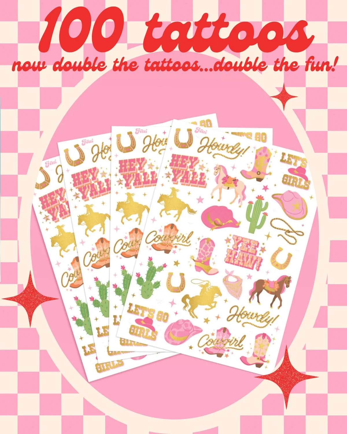 xo, Fetti 100 Cowgirl Gold Foil Temporary Tattoos | Kids Party Rodeo