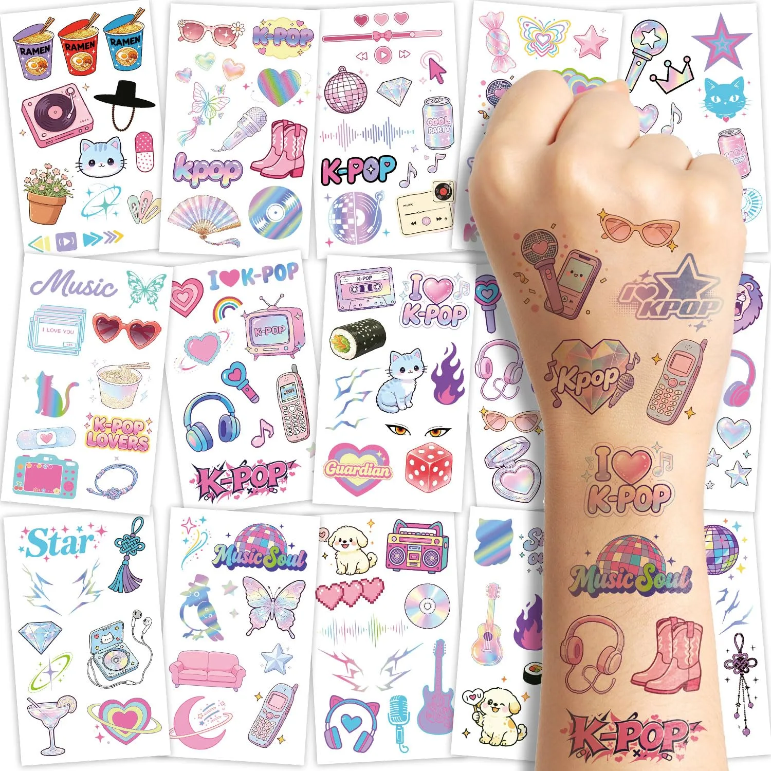 15 Sheets Kpop Temporary Tattoos Pop Star Body Art Stickers