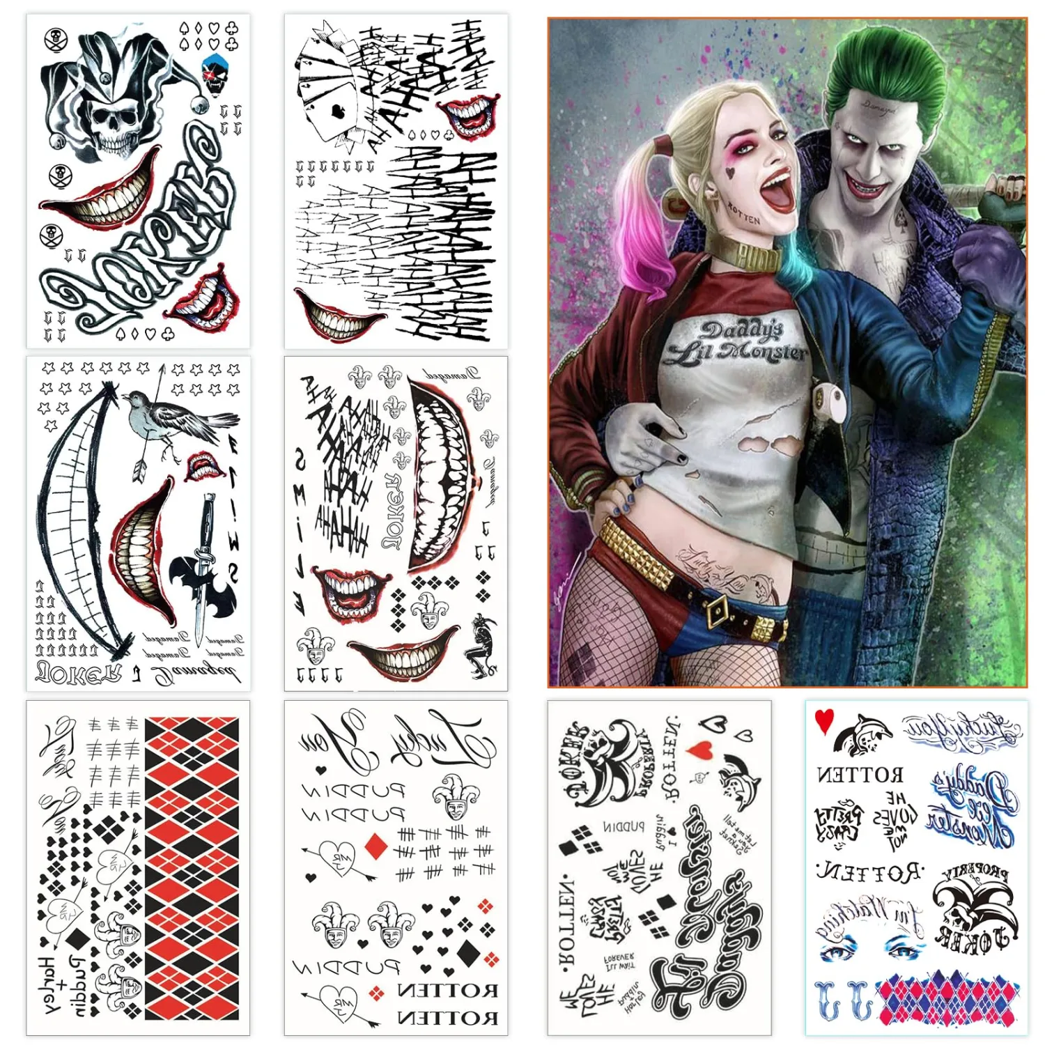18 Sheets Joker HQ Tattoos, Realistic Halloween Temporary Tattoos Adult
