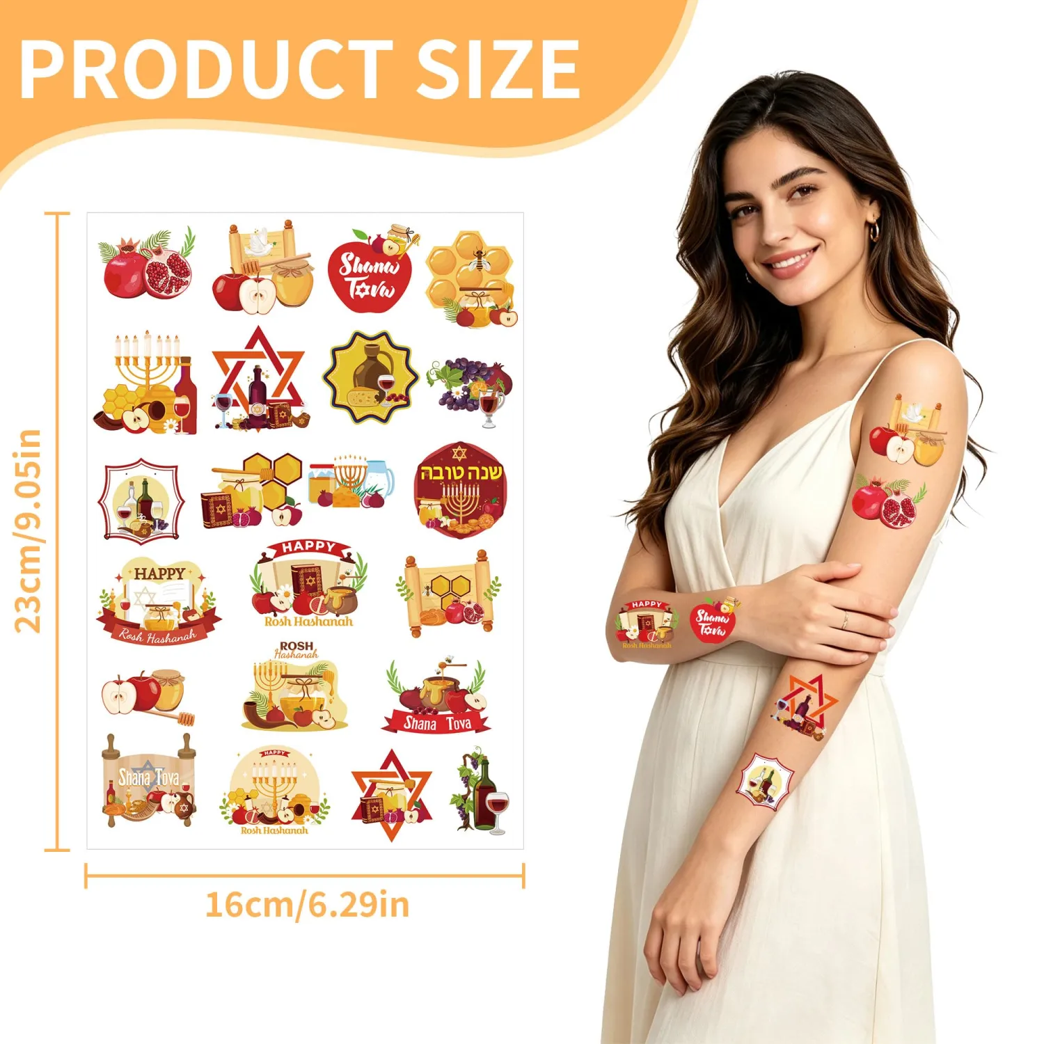 176 Pcs Happy Rosh Hashanah Temporary Tattoos, 8 Sheets