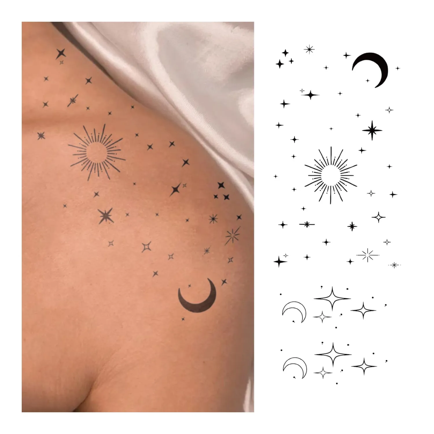Sparkle Star Temporary Tattoos Celestial Sun Moon Fake Tattoo