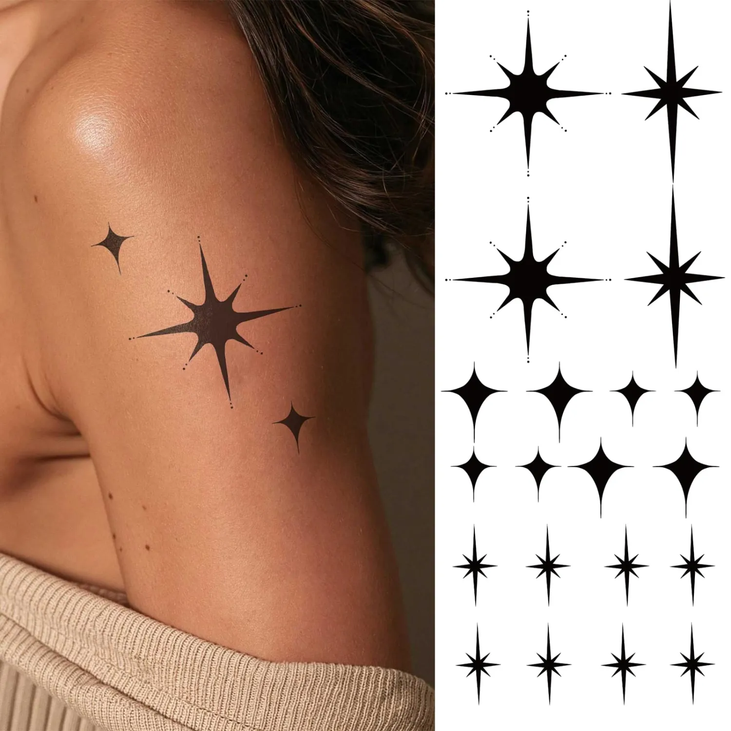 Sparkle Star Semi Permanent Temporary Tattoo Sternum for Men Women