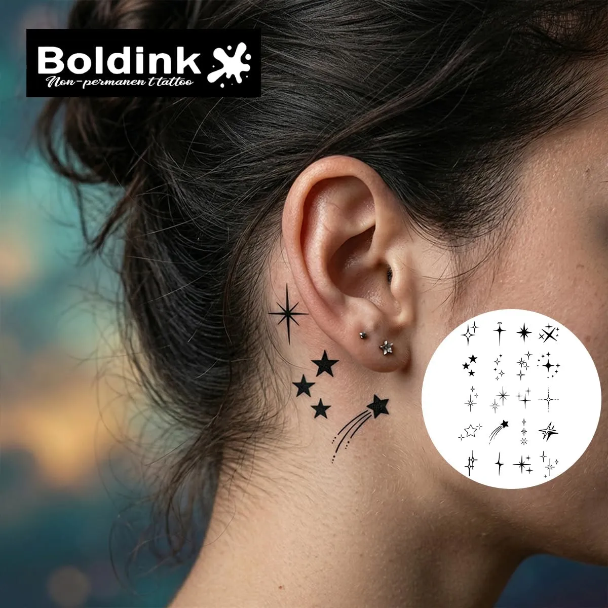 Small Star Fake Tattoos for Adults Finger Hand Meteor Temporary Tattoos