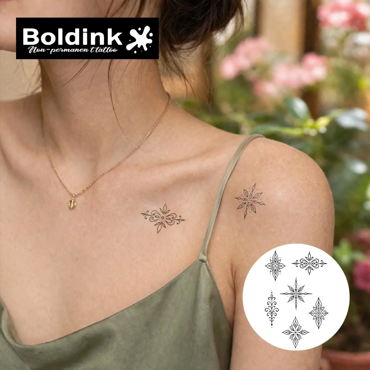 Henna Semi-Permanent Tattoos,Small Boho Temporary Tattoo for Shoulder Arm