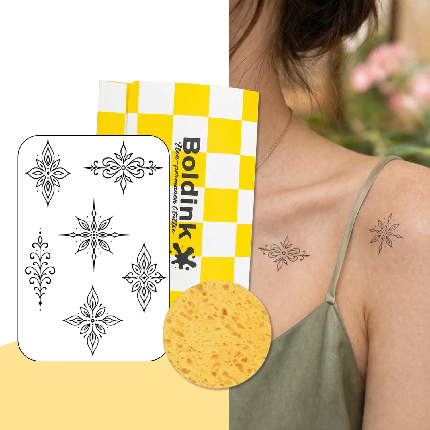 Henna Semi-Permanent Tattoos,Small Boho Temporary Tattoo for Shoulder Arm