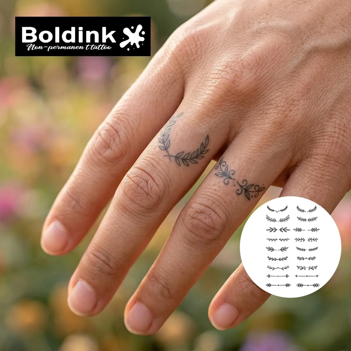 Small Realistic Fake Tattoos for Finger Hand,Floral Leaf Temporary Tattoos