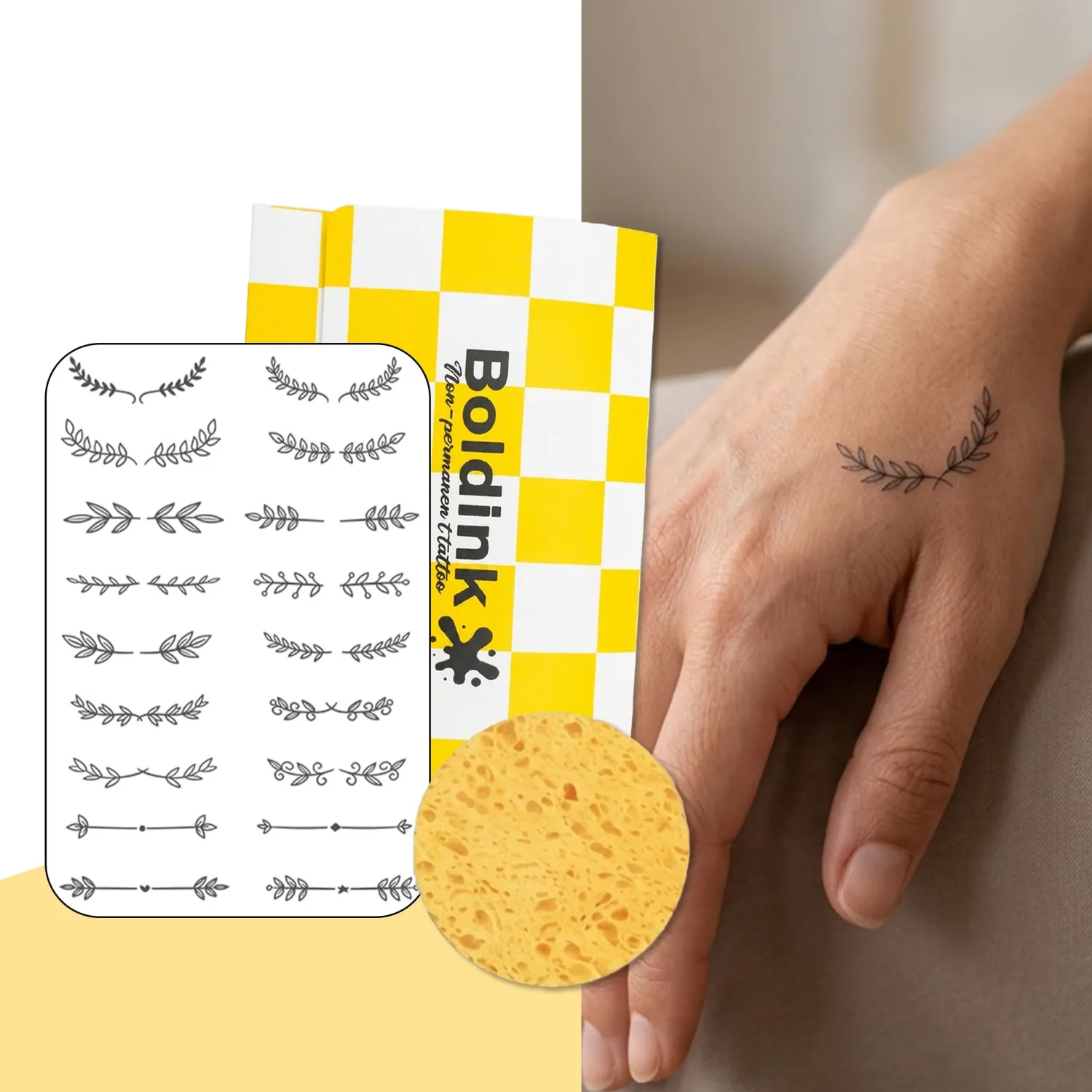 Small Realistic Fake Tattoos for Finger Hand,Floral Leaf Temporary Tattoos