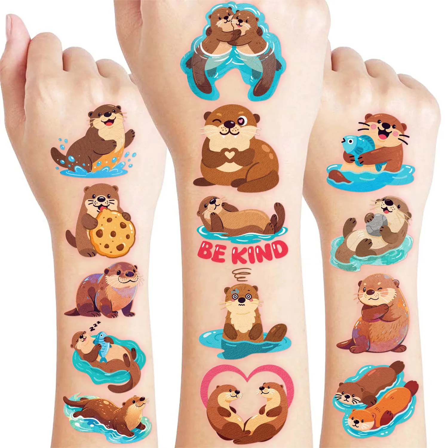 96 PCS Cute Otter Pre-cut Temporary Tattoos for Kids Party