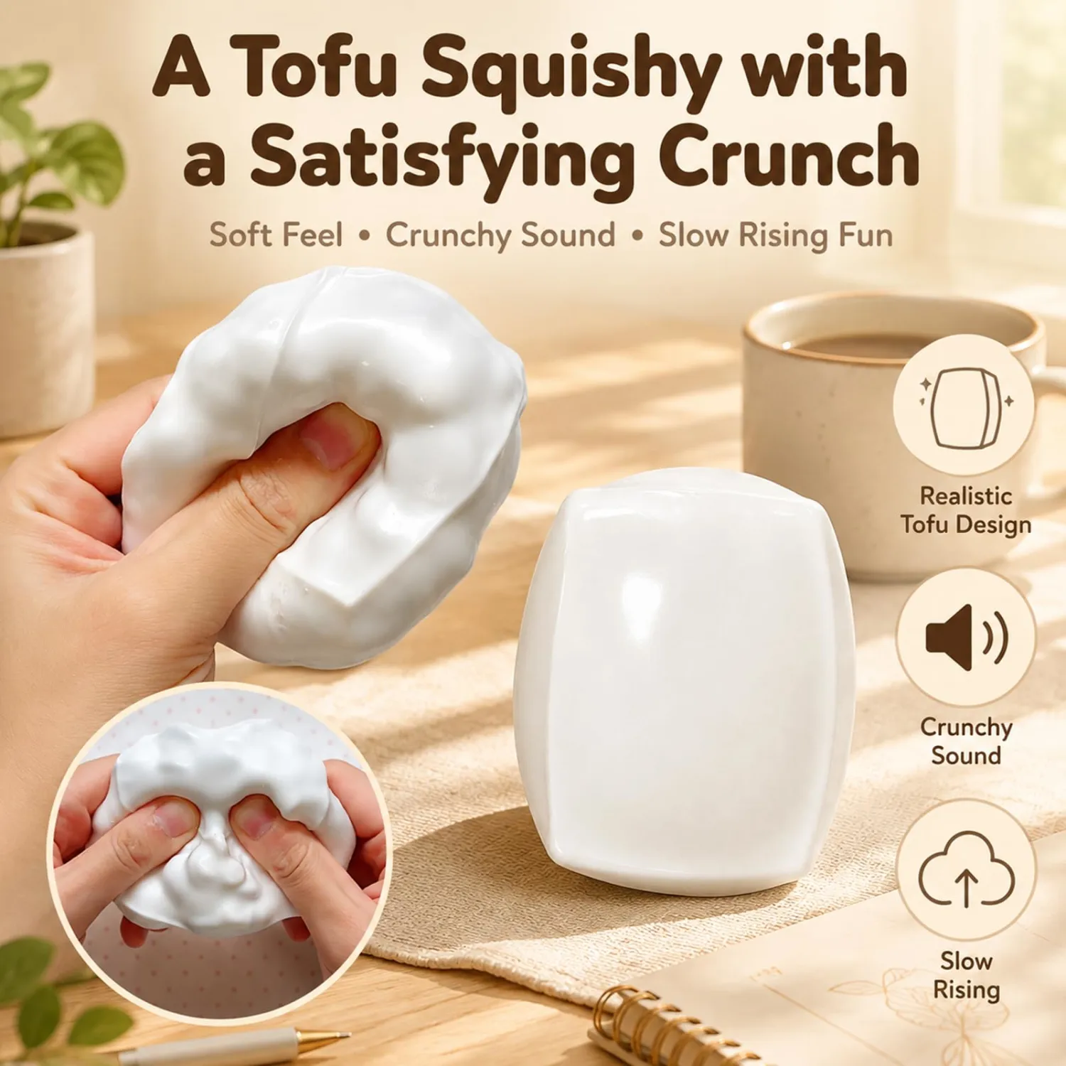 Crunchy Tofu Squishy, Crispy Tofu Stress Ball for Adults，1 PCS