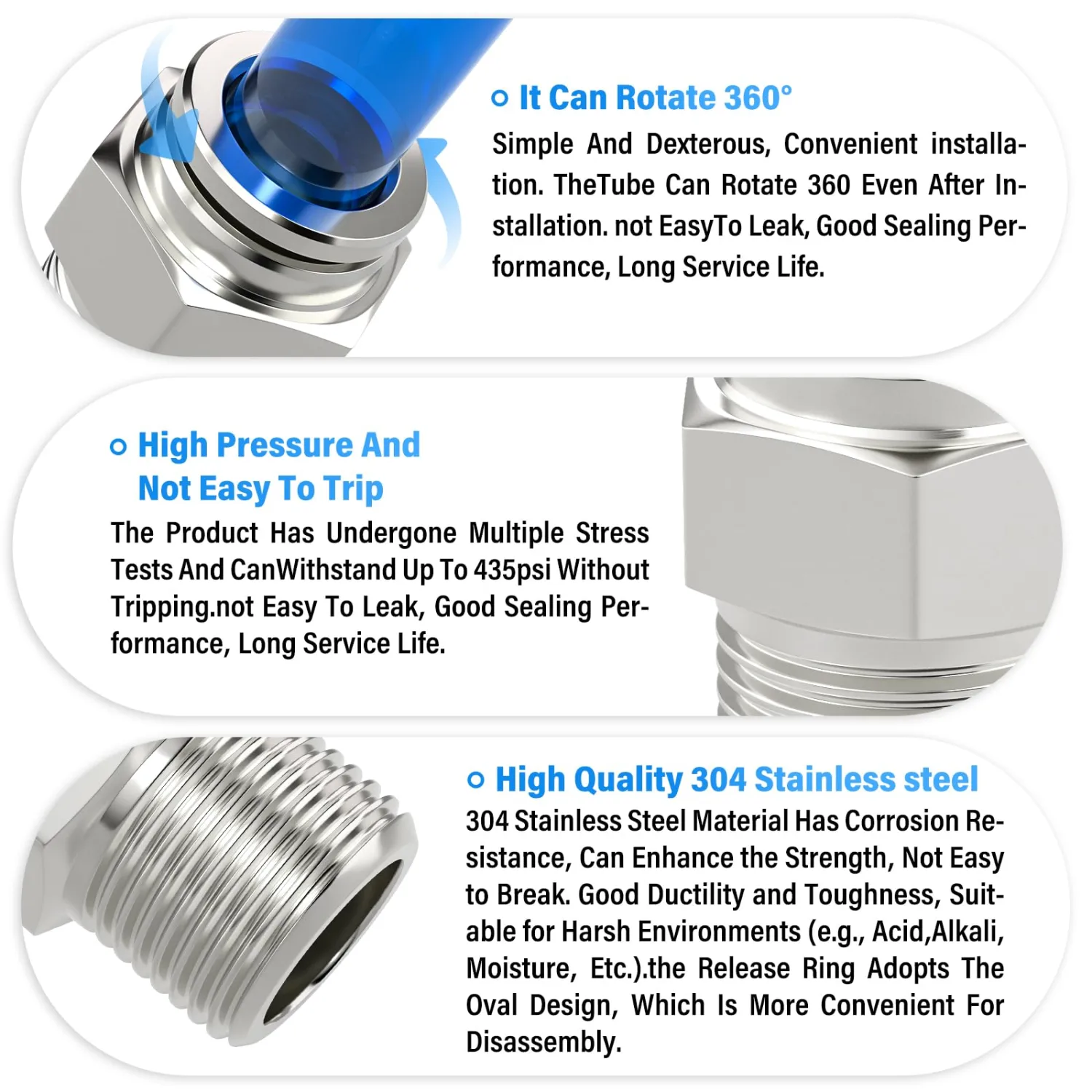 TAILONZ 304 Stainless Steel 1/4" x 1/8" NPT Push to Connect Straight 2Pcs