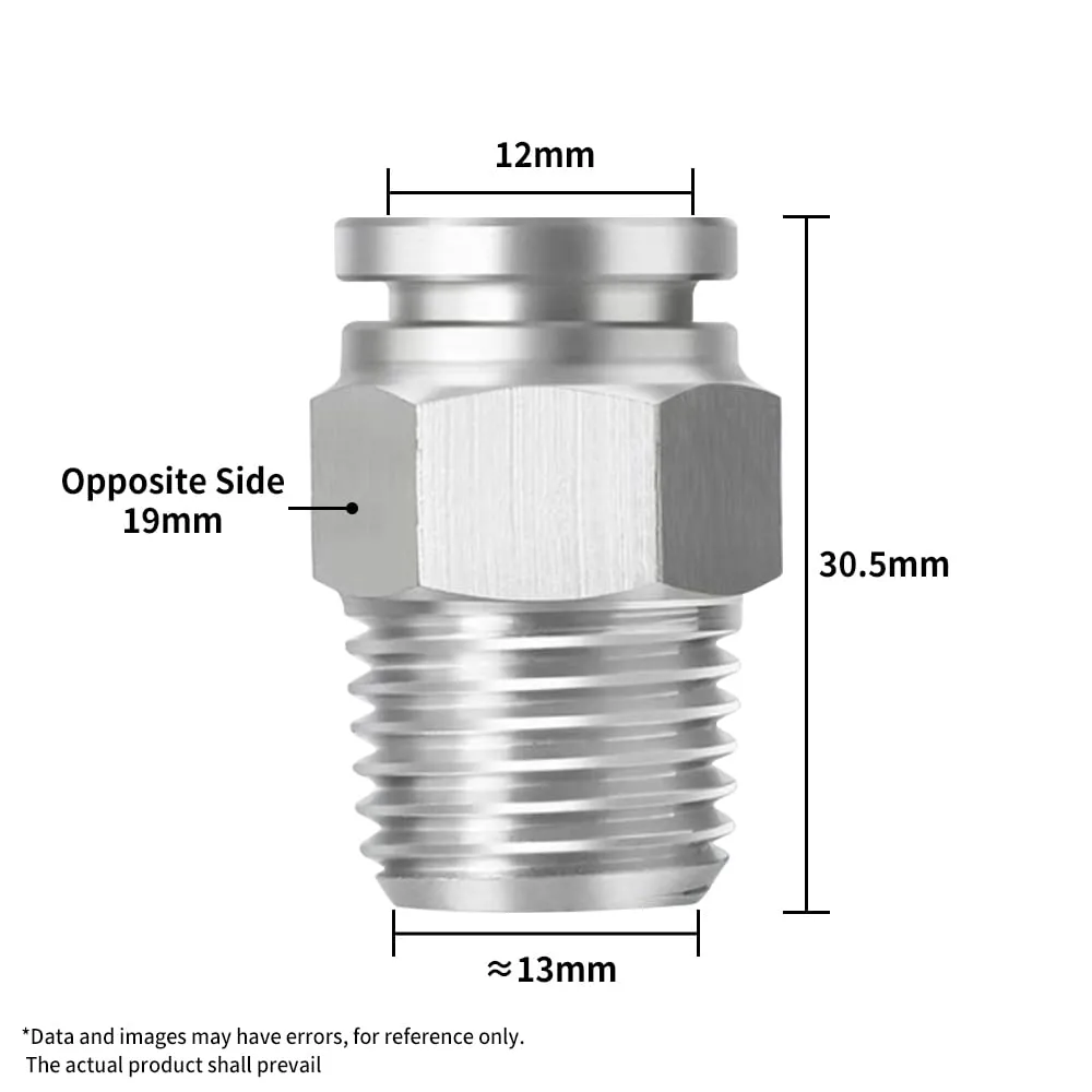 PNEUMATIC 304 Stainless Steel Male Straight 12mm Tube OD x 1/4 Inch NPT Thread Push to Connect Fittings (Pack of 2)