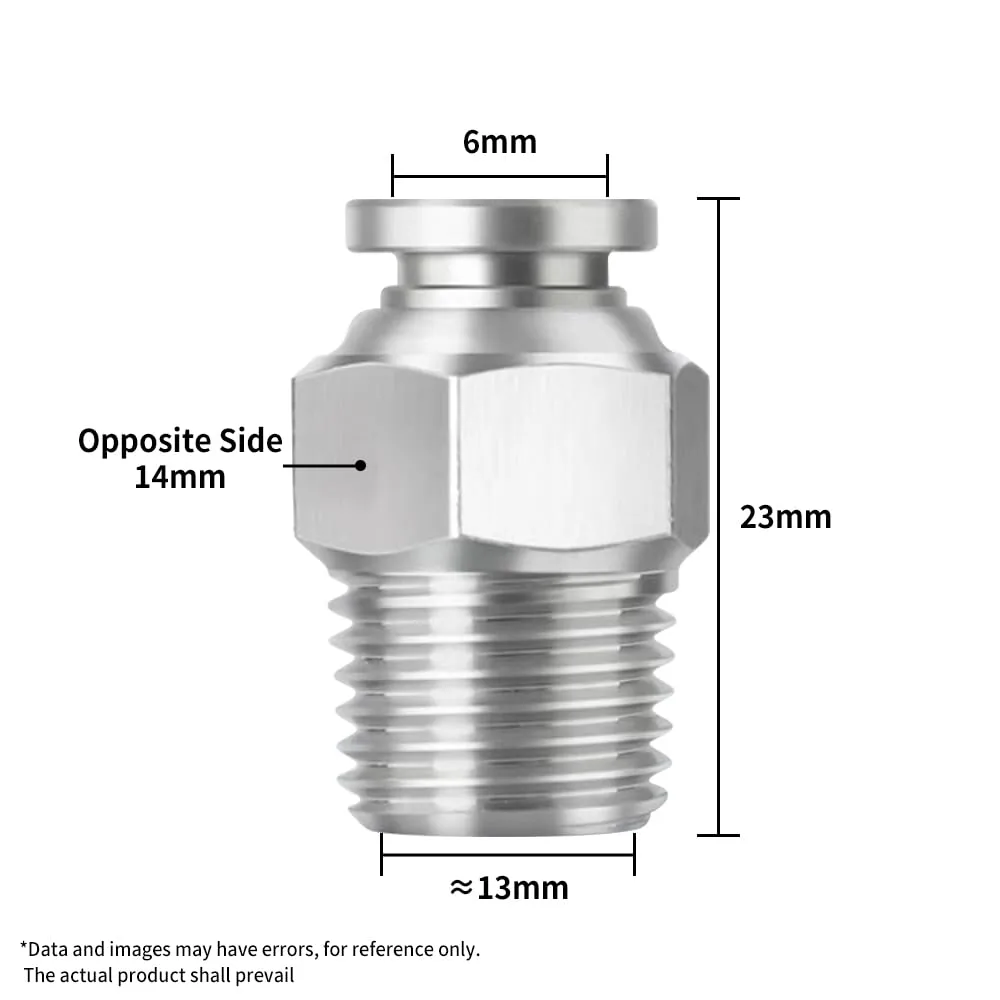 PNEUMATIC 304 Stainless Steel Male Straight 6mm Tube OD x 1/4 Inch NPT Thread Push to Connect Fittings (Pack of 2)