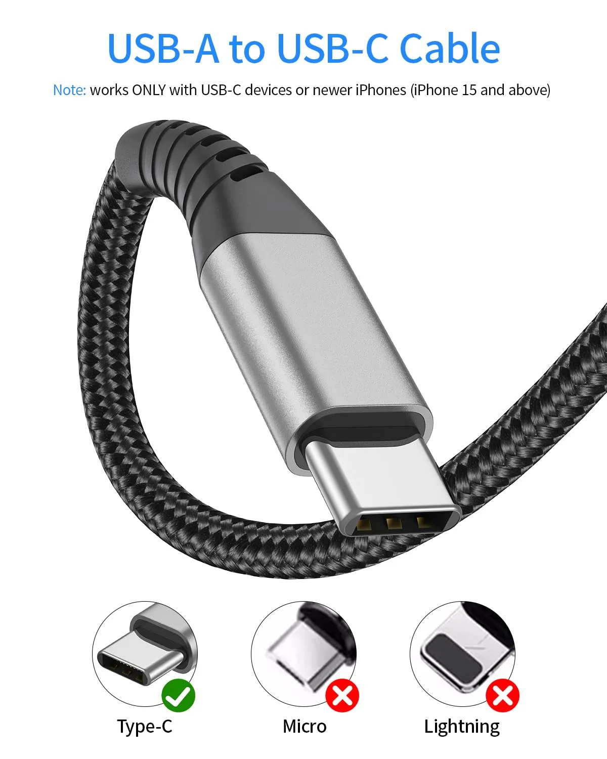 USB A to USB C Cable 3FT, 2 Pack Type C Charger Fast Charging Cable Cord