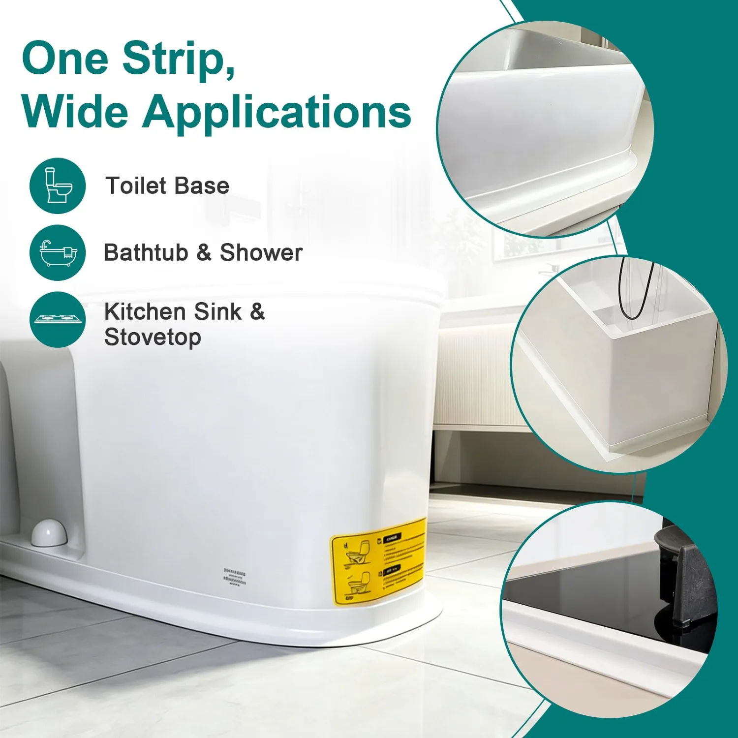 TOUSEA White 1.5"x10.5ft Self Adhesive Caulk Strip for Toilet, Tub, Kitchen