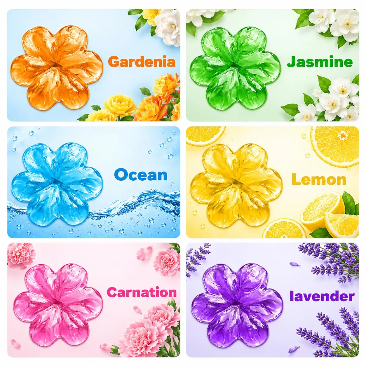 Toilet Gel Stamps, 6 Pack 84 Count Flower Shaped Toilet Bowl Cleaner Gel