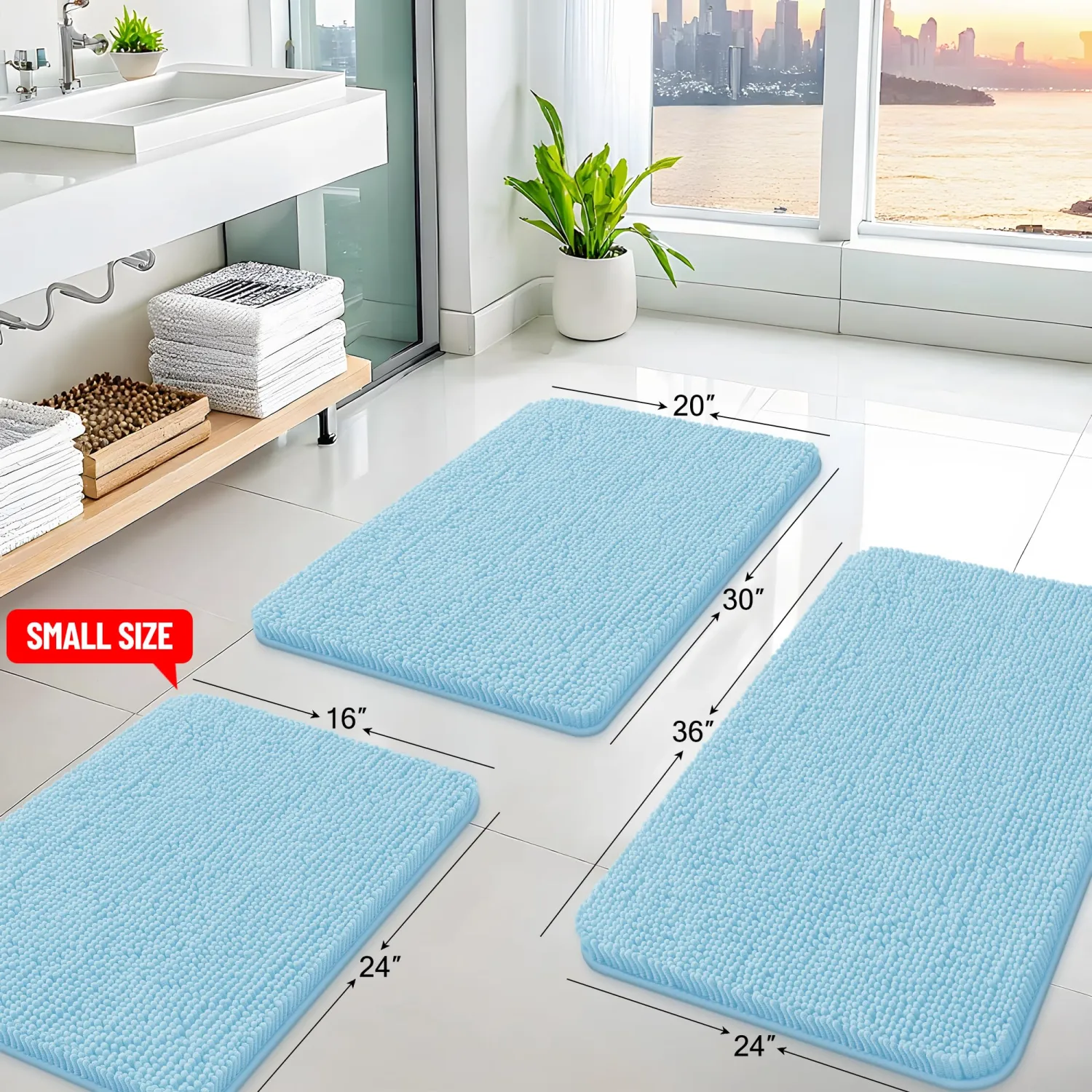 Arotive Bathroom Rugs 24x16, Soft Absorbent Shaggy Chenille Bath Rugs