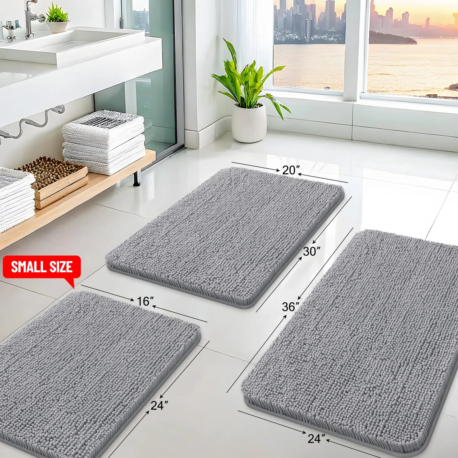 Arotive Bathroom Rugs 24x16, Soft Absorbent Shaggy Chenille Bath Rugs