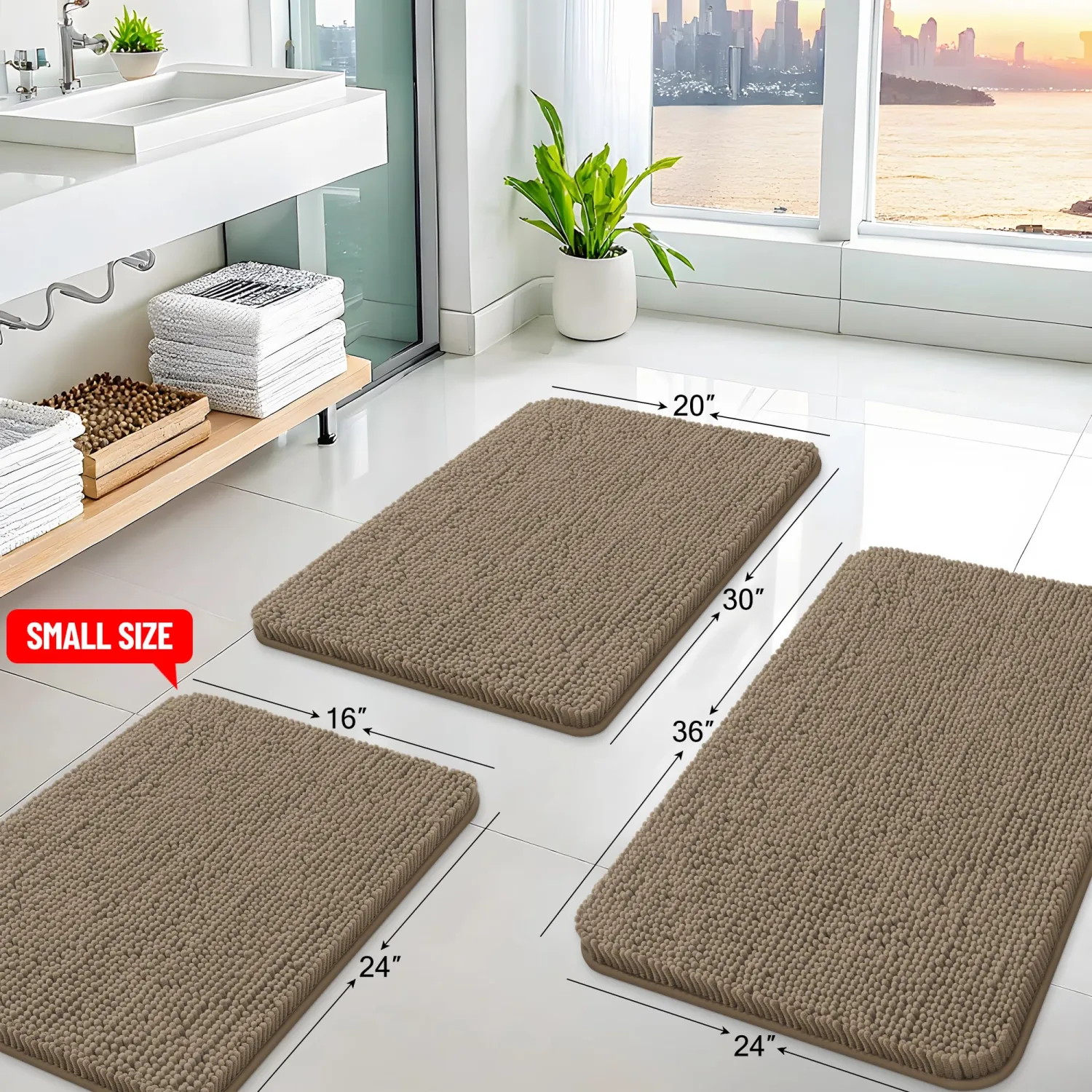Arotive Bathroom Rugs 24x16, Soft Absorbent Shaggy Chenille Bath Rugs