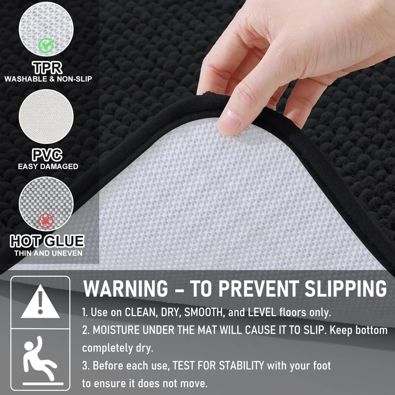 Arotive Chenille Bathroom Rugs 24x16, Soft Absorbent Bath Mat, Black