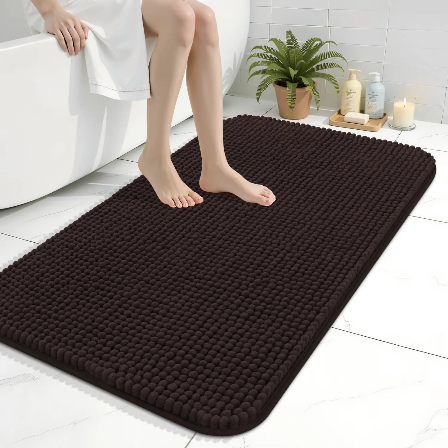 Arotive Chenille Bathroom Rugs 36x24, Soft Absorbent Bath Mat, Brown