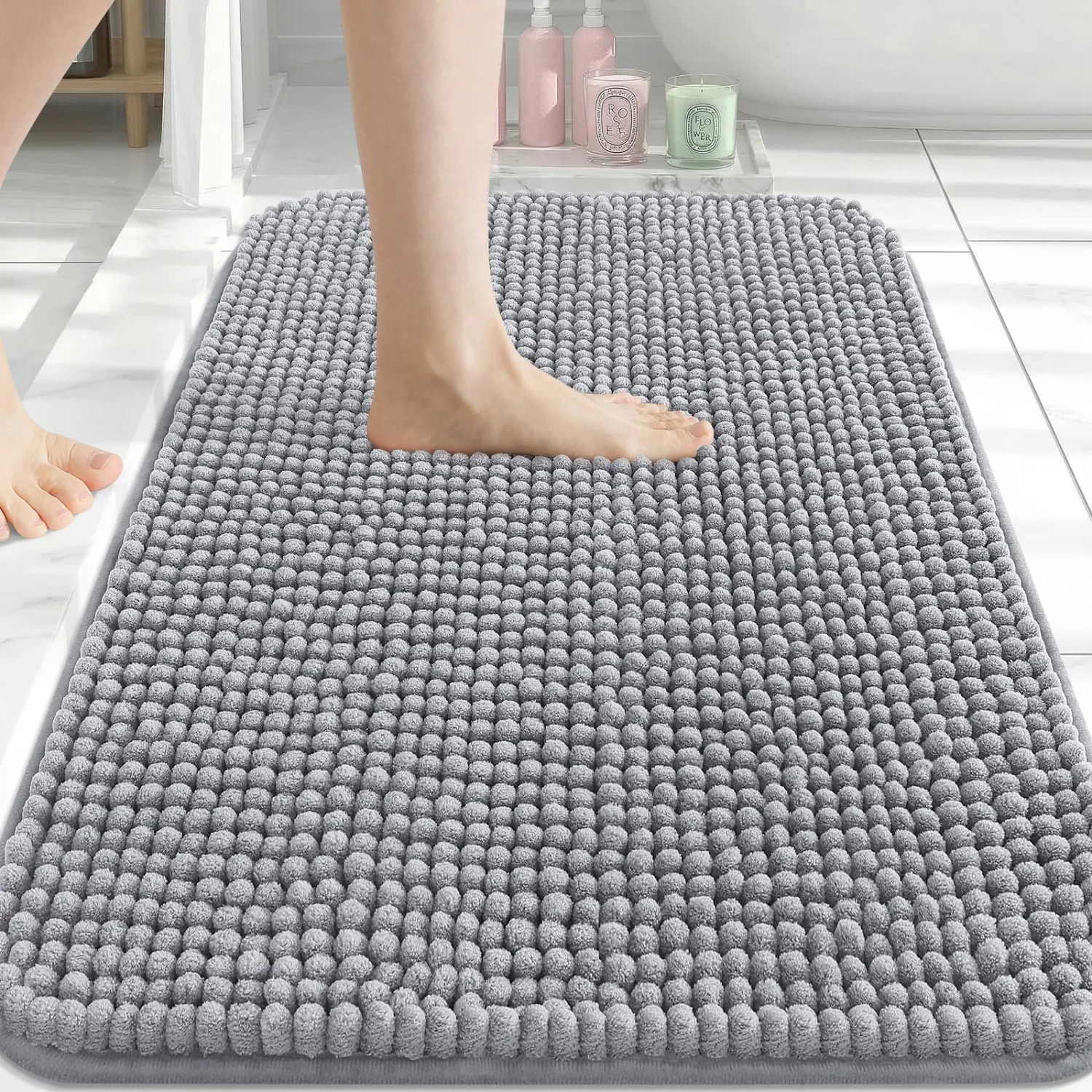 Arotive Chenille Bathroom Rugs 30x20, Soft Absorbent Bath Mat, Grey