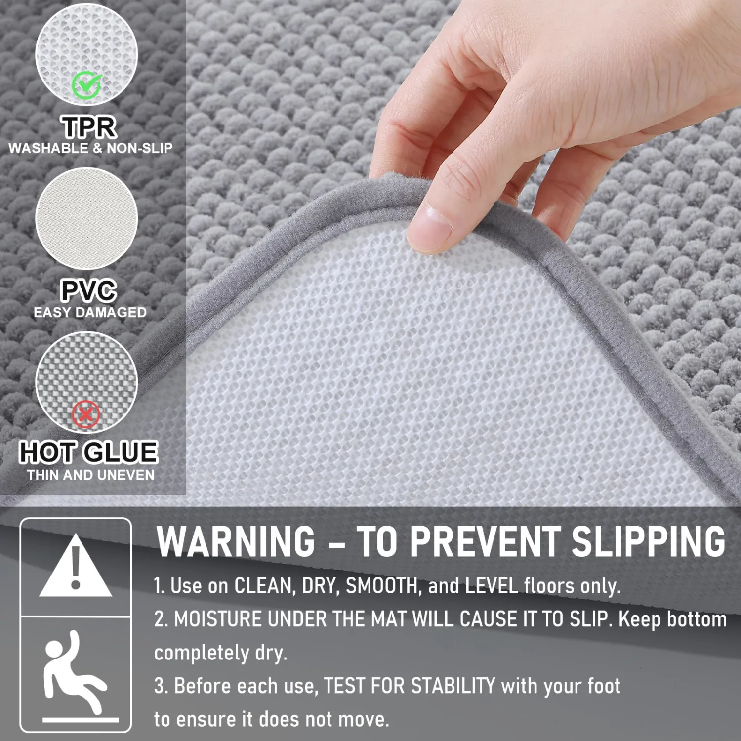 Arotive Chenille Bathroom Rugs 24x16, Soft Absorbent Bath Mat, Grey
