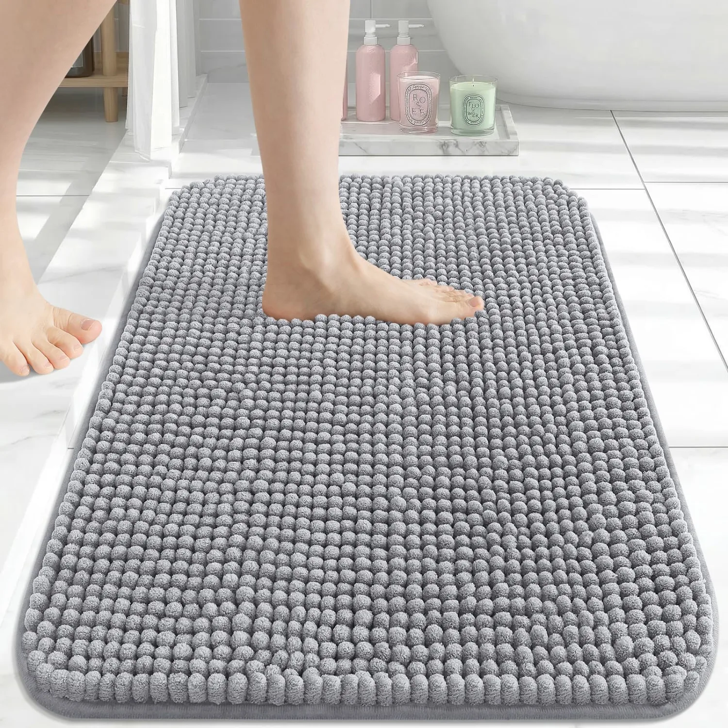 Arotive Chenille Bathroom Rugs 24x16, Soft Absorbent Bath Mat, Grey