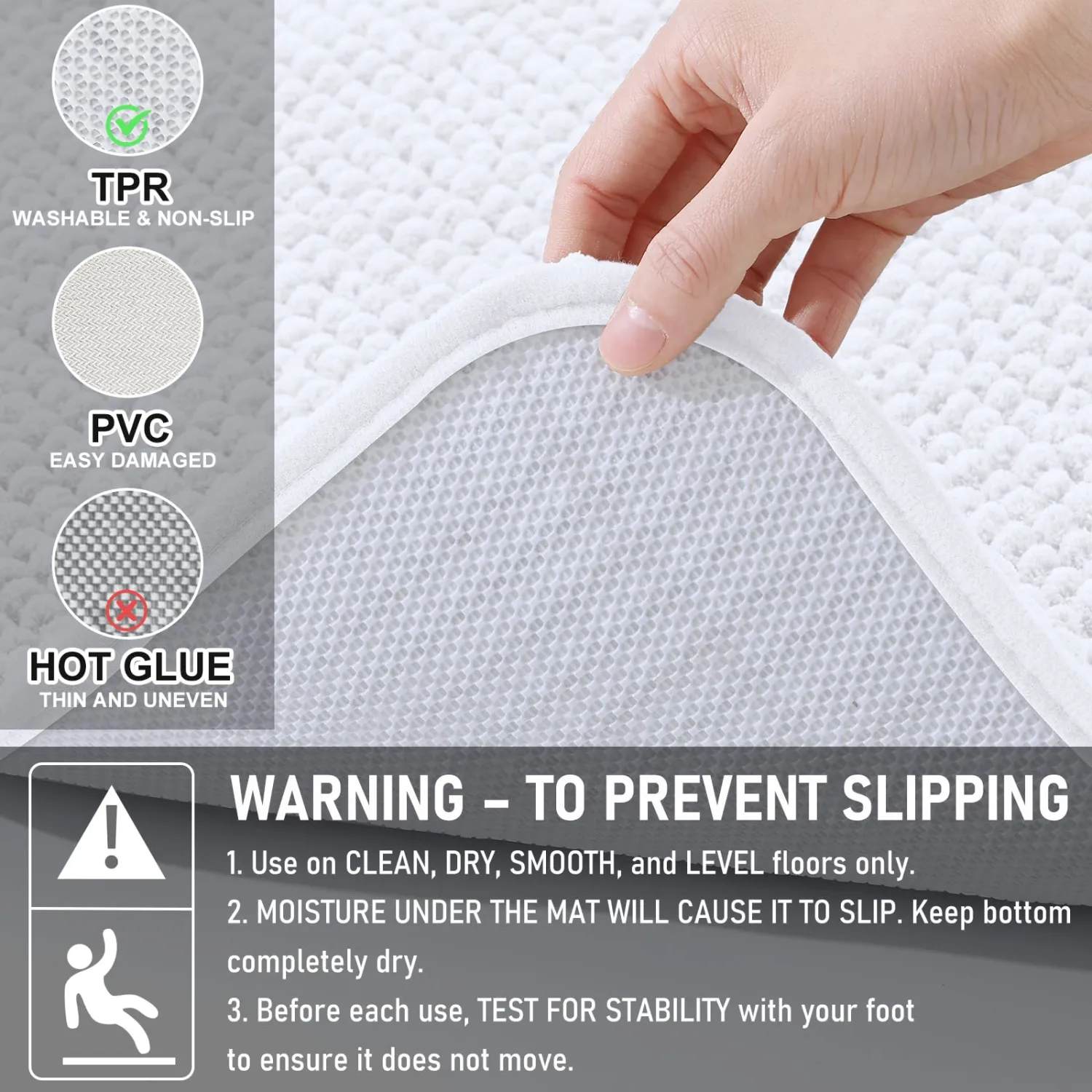 Arotive Chenille Bathroom Rugs 30x20, Soft Absorbent Bath Mat, White