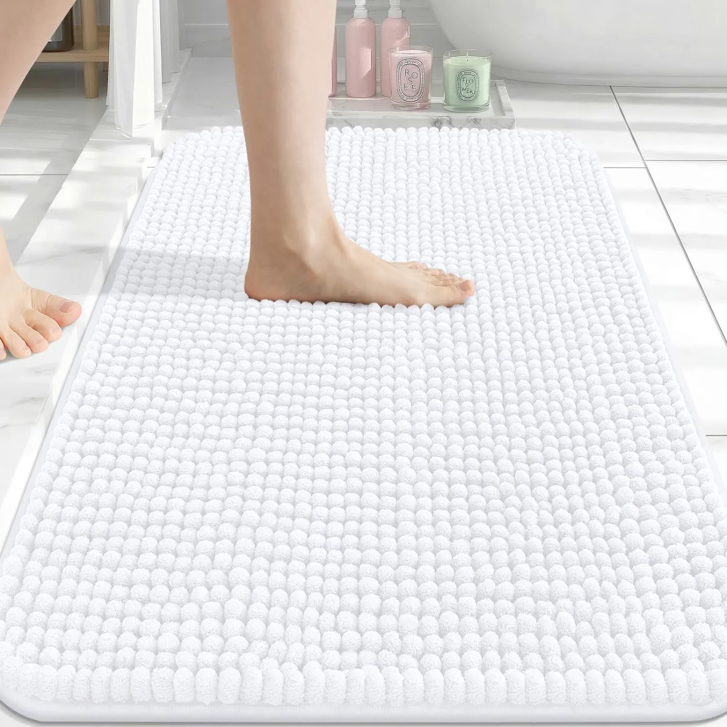 Arotive Chenille Bathroom Rugs 30x20, Soft Absorbent Bath Mat, White