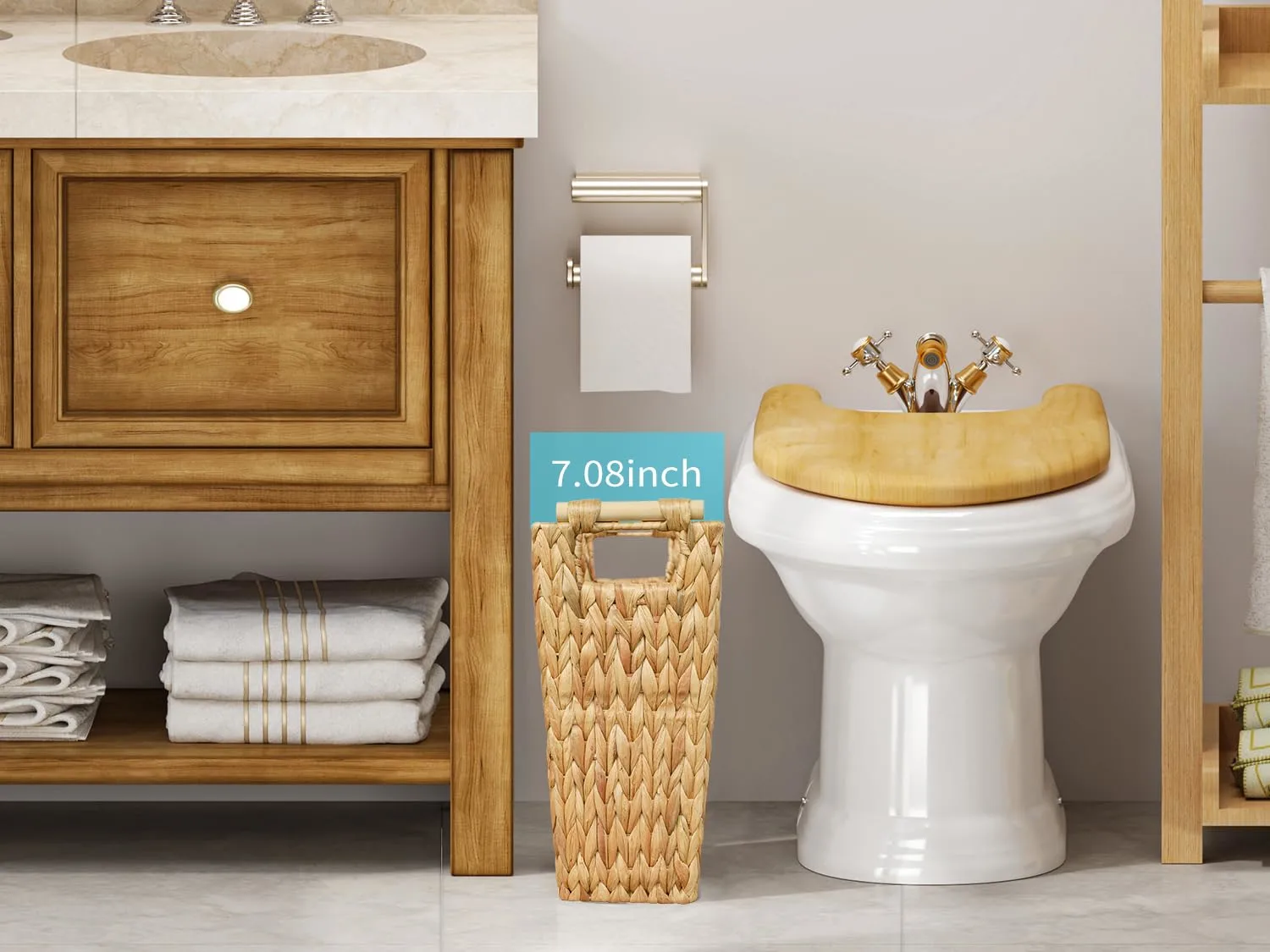 5 Gallon Wicker Trash Can with Wooden Handle,Wicker Waste Basket
