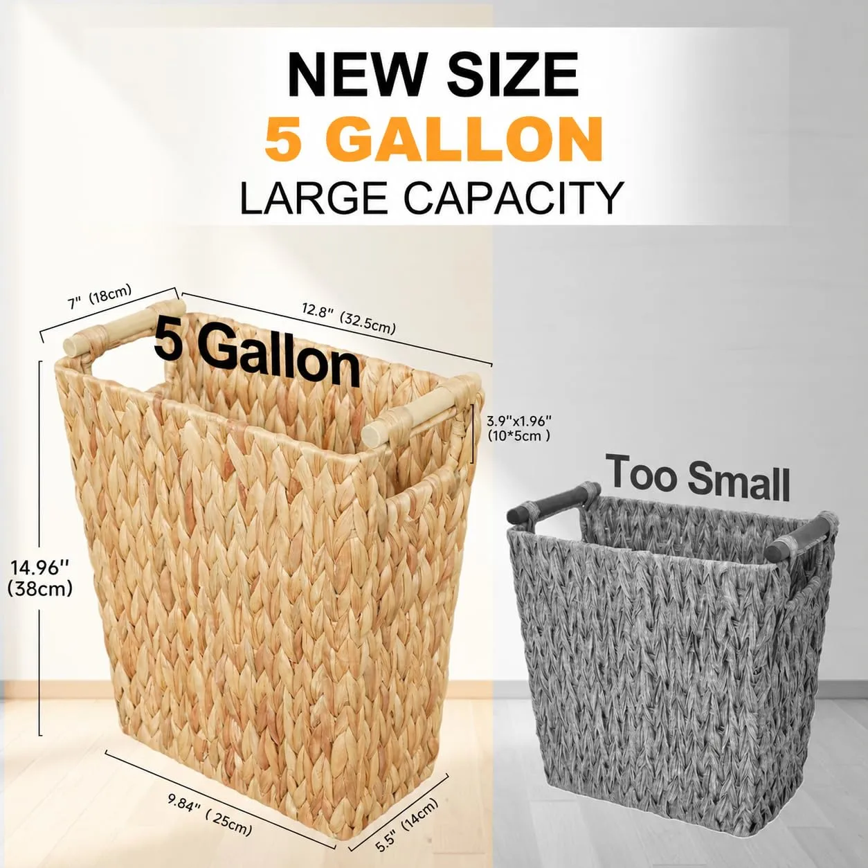5 Gallon Wicker Trash Can with Wooden Handle,Wicker Waste Basket