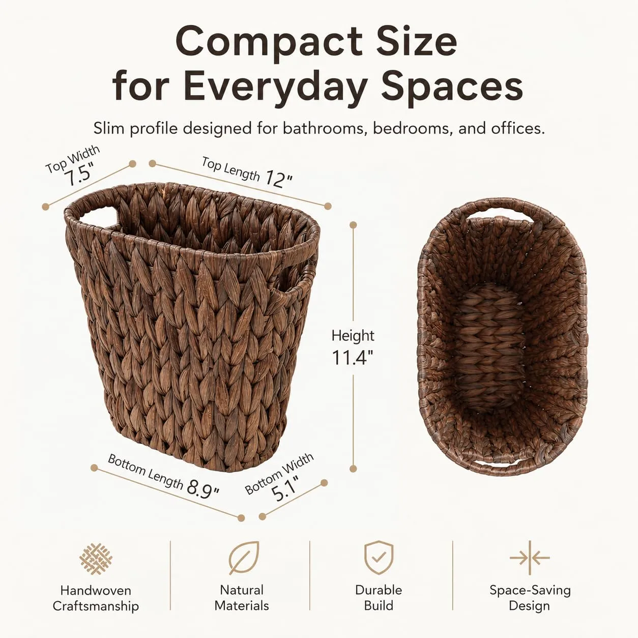 Coeusy 2 Pack Wicker Trash Can,Rattan Waste Basket for Bathroom,Coffee