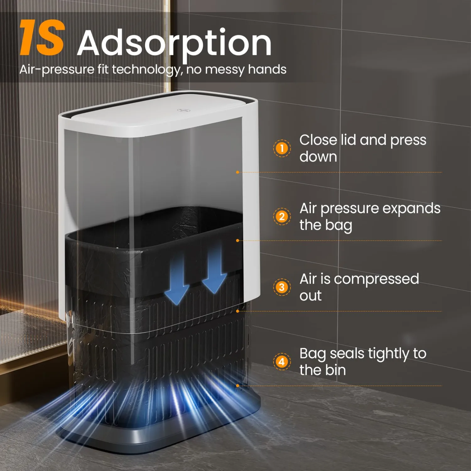 Slim Bathroom Trash Can with Lid and Wheels, 2.1 Gallon Small Garbage Can