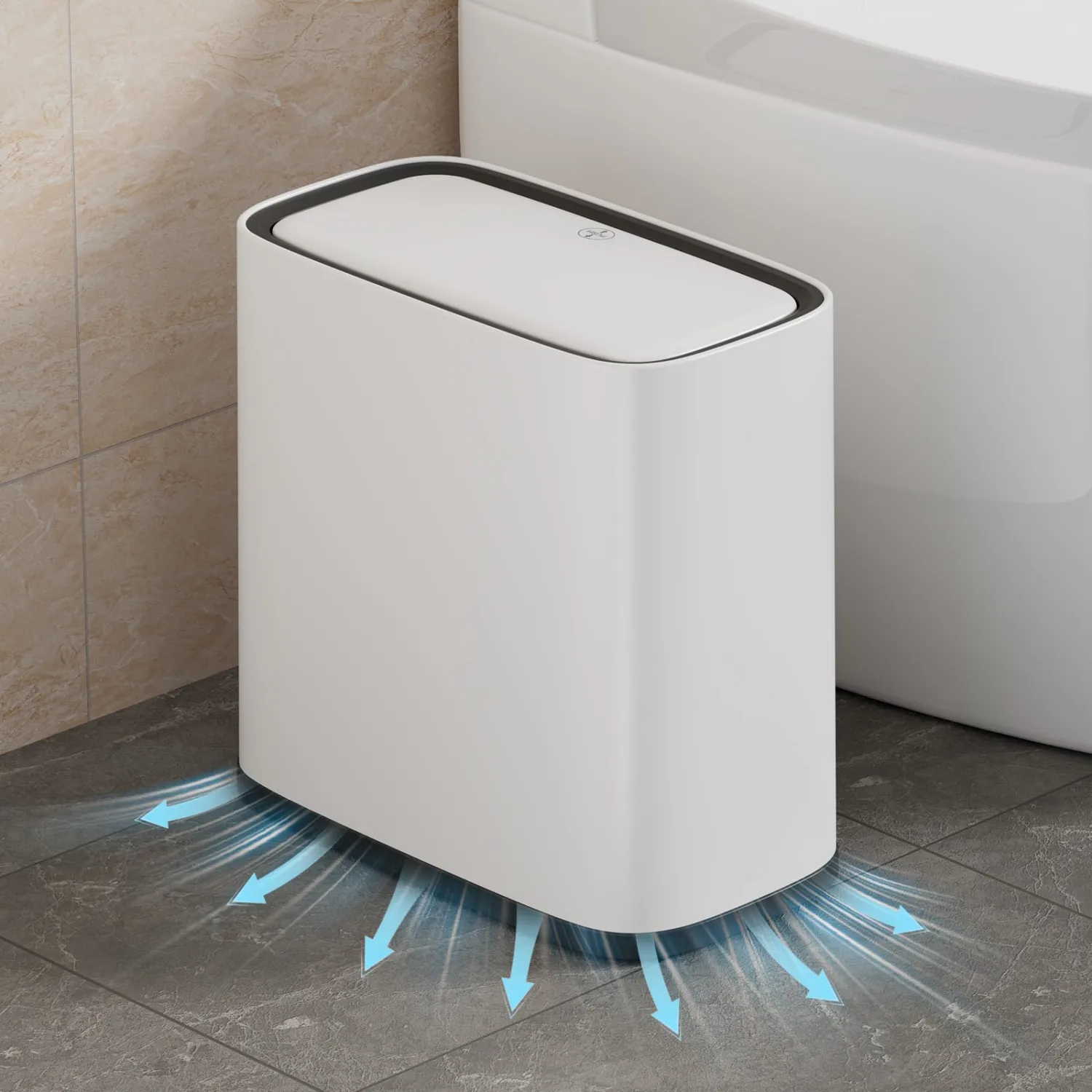 Slim Bathroom Trash Can with Lid and Wheels, 2.1 Gallon Small Garbage Can