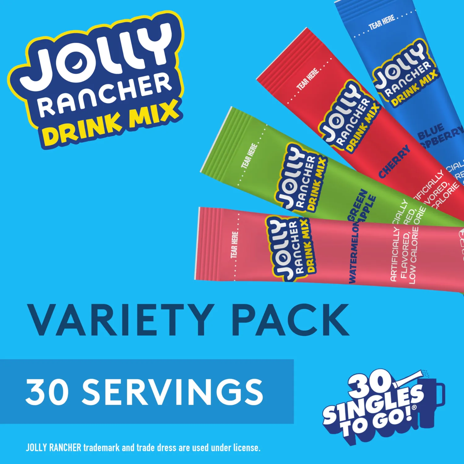 Singles To Go! Jolly Rancher Powdered Drink Mix, Variety Pack, 30 Packets