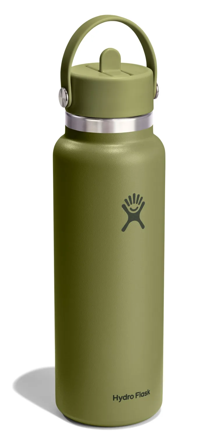 Hydro Flask Water Bottle - Insulated Stainless Steel - Wide Straw Lid, Non Spill, Leakproof in 40 Oz Palmer Green