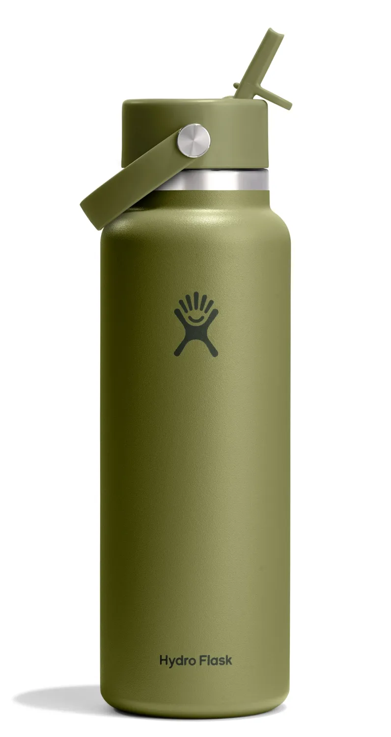 Hydro Flask Water Bottle - Insulated Stainless Steel - Wide Straw Lid, Non Spill, Leakproof in 40 Oz Palmer Green