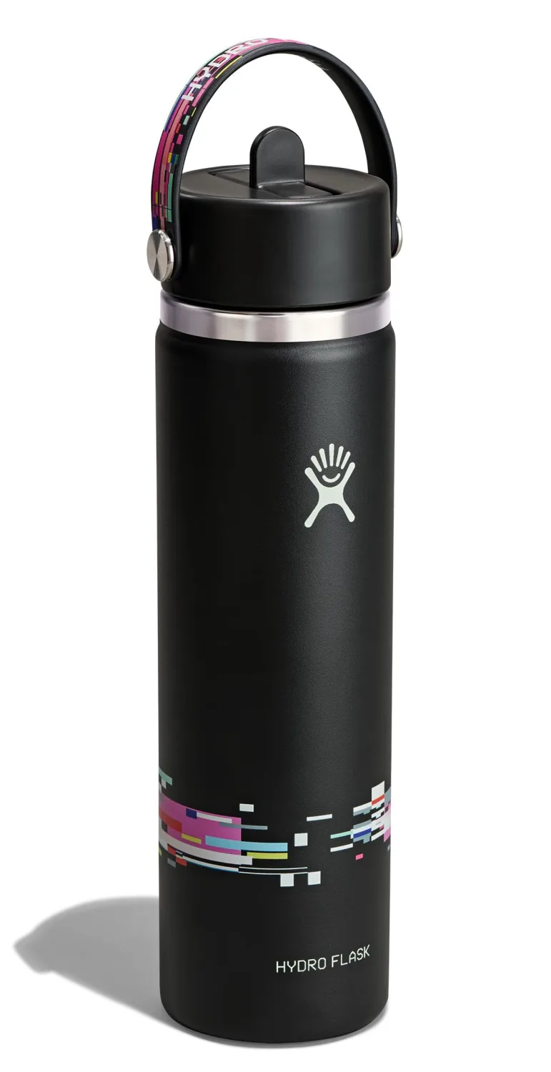Hydro Flask Water Bottle - Insulated Stainless Steel - Wide Straw Lid, Non Spill, Leakproof in 24 Oz Glitch Black