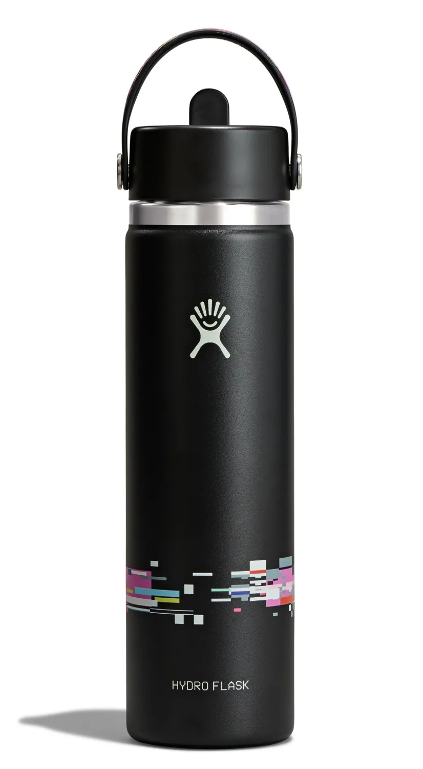 Hydro Flask Water Bottle - Insulated Stainless Steel - Wide Straw Lid, Non Spill, Leakproof in 24 Oz Glitch Black