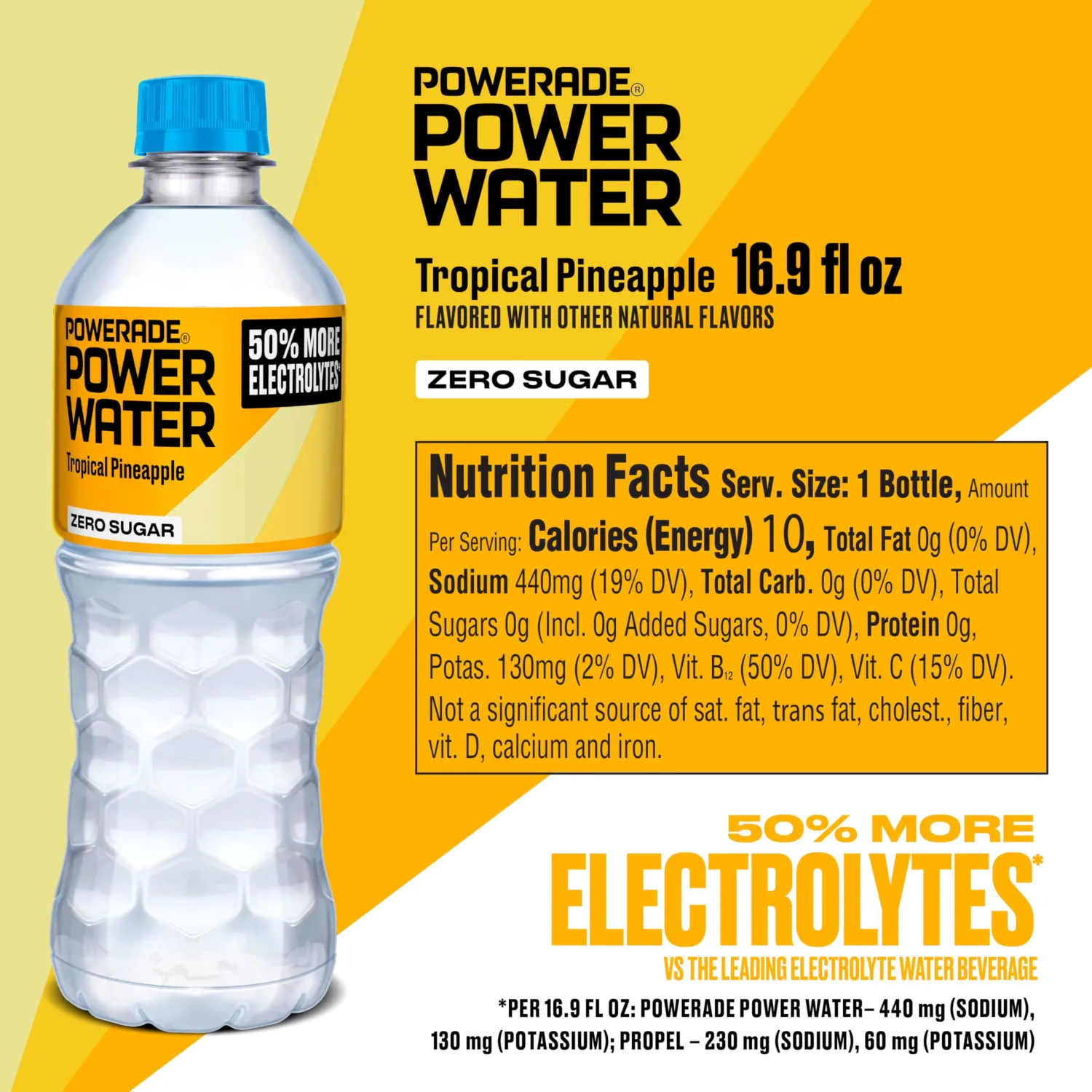 POWERADE POWER WATER, Tropical Pineapple Electrolyte Water, 16.9oz (6pk)