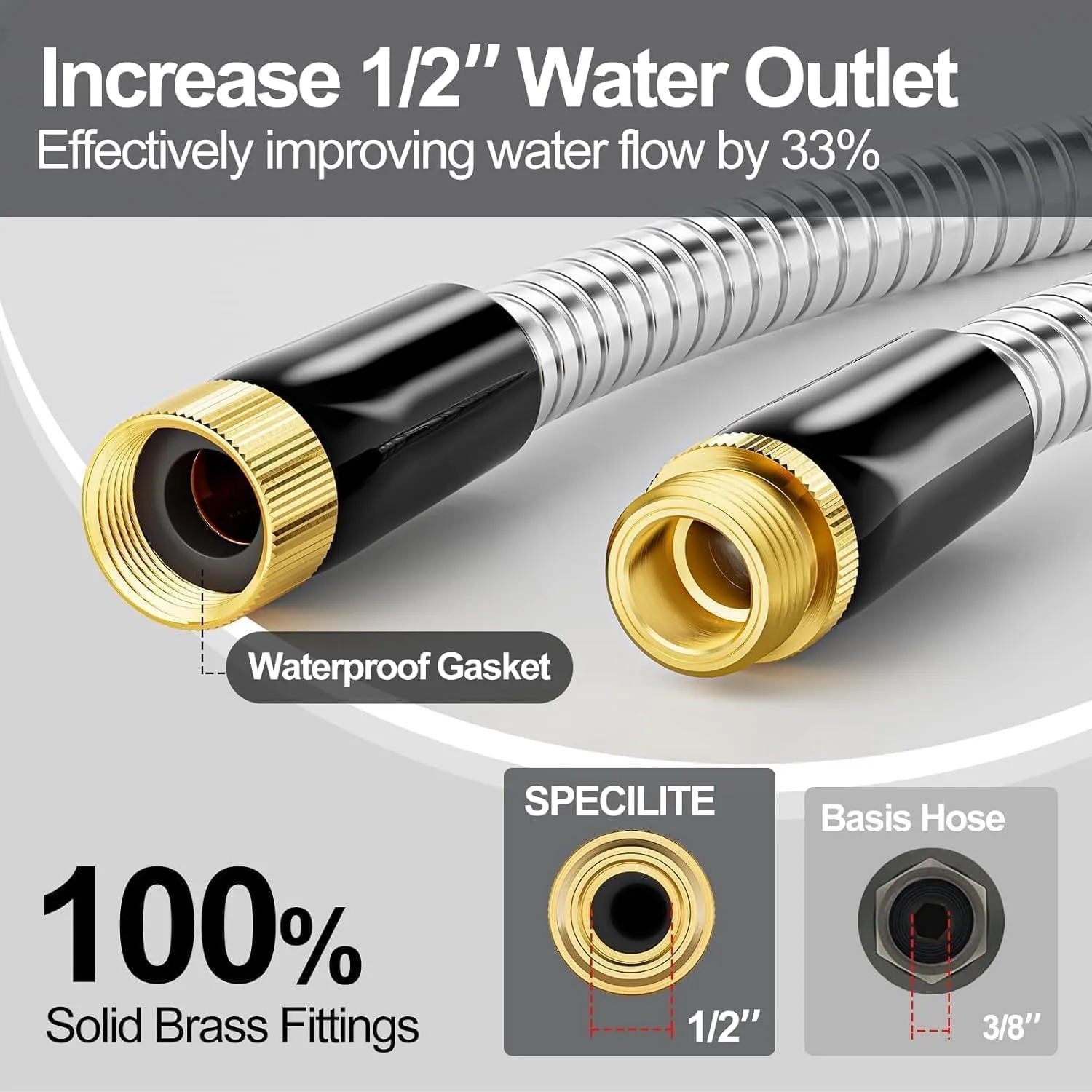 SPECILITE 1/2"x 25FT 304 Stainless Steel Metal Hose with Blue Nozzle