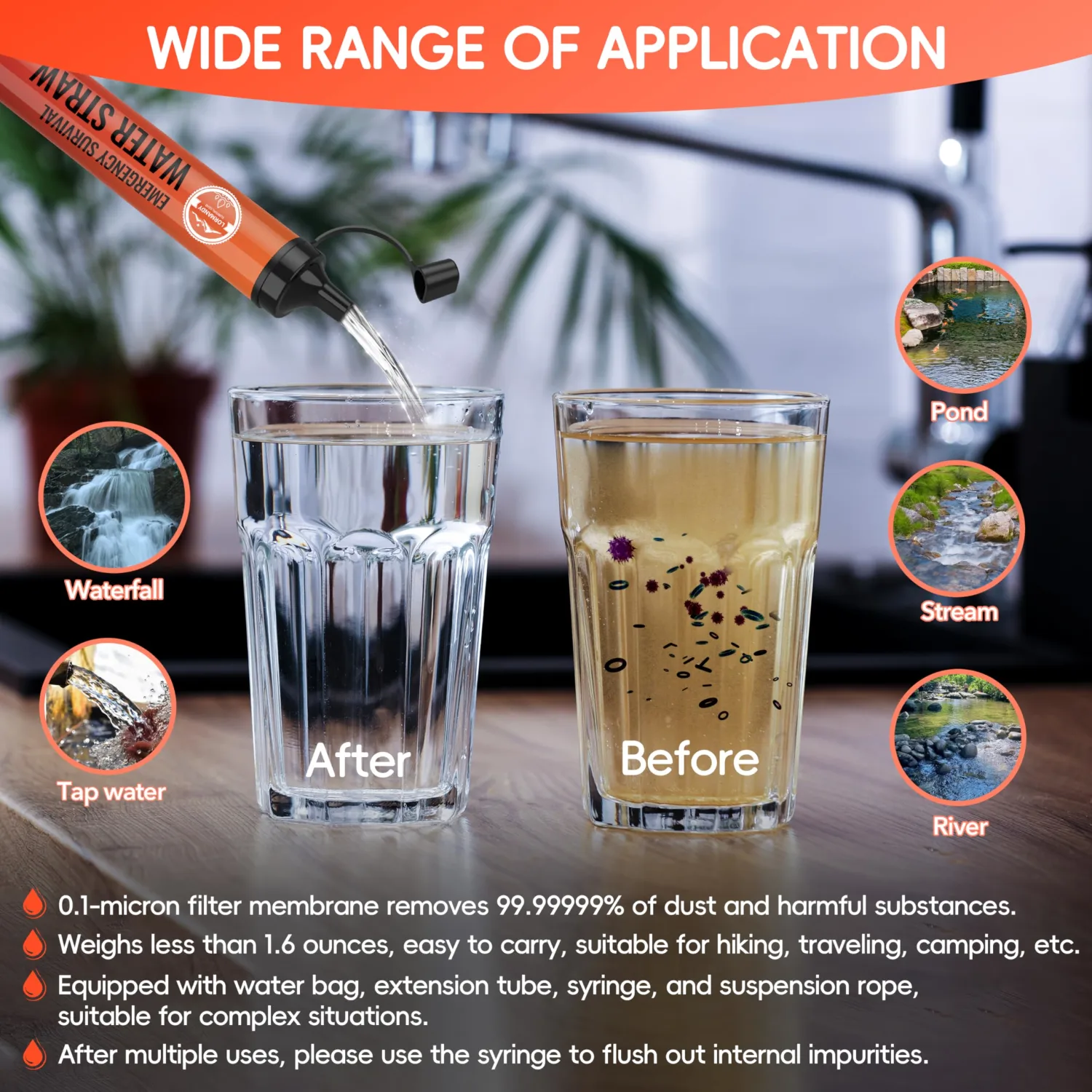 Water Filter Straw, Personal Water Filtration System(2PCS)